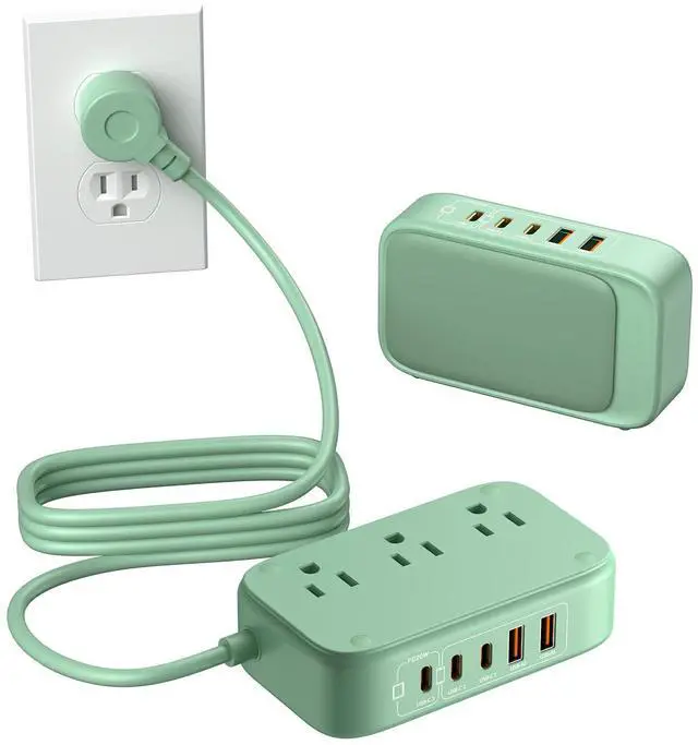 Main image of 5FT USB Charging Station with Outlets, Flat USB C Travel Power Strip PD 20W Charger with 2500W AC Outlets, 3 USB-C Ports, 2 USB-A Ports Extension Cord for Home/Office/Travel