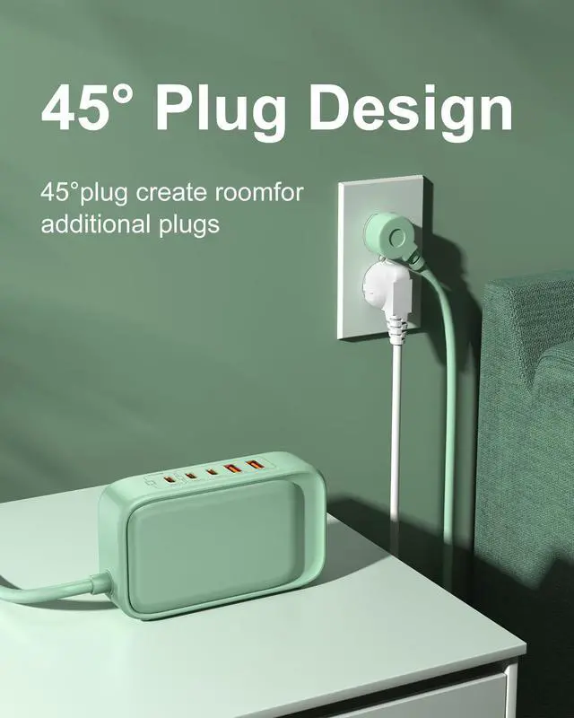 Alt view image 5 of 7 - 5FT USB Charging Station with Outlets, Flat USB C Travel Power Strip PD 20W Charger with 2500W AC Outlets, 3 USB-C Ports, 2 USB-A Ports Extension Cord for Home/Office/Travel