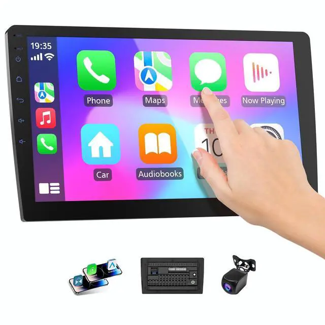 Main image of 9" Wireless Double Din Car Stereo with Bluetooth, Wireless CarPlay Radio and Android Auto, Backup Camera, GPS Navigation, Free APK Download and Deletion, FM, Voice Control, Mirror Link
