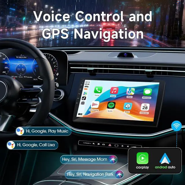 Alt view image 3 of 7 - 9" Wireless Double Din Car Stereo with Bluetooth, Wireless CarPlay Radio and Android Auto, Backup Camera, GPS Navigation, Free APK Download and Deletion, FM, Voice Control, Mirror Link