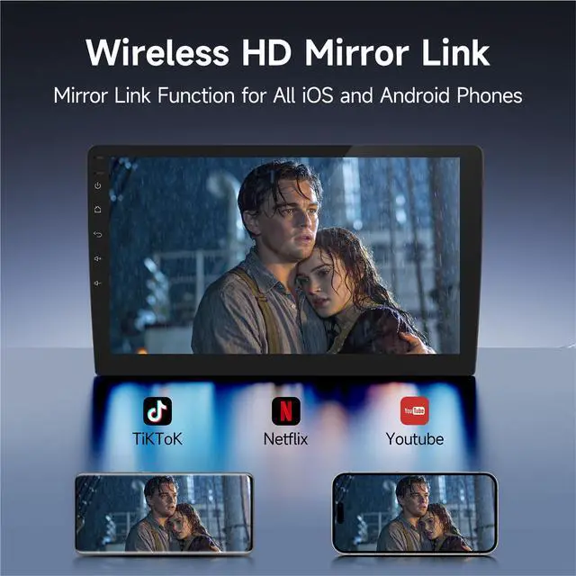 Alt view image 4 of 7 - 9" Wireless Double Din Car Stereo with Bluetooth, Wireless CarPlay Radio and Android Auto, Backup Camera, GPS Navigation, Free APK Download and Deletion, FM, Voice Control, Mirror Link