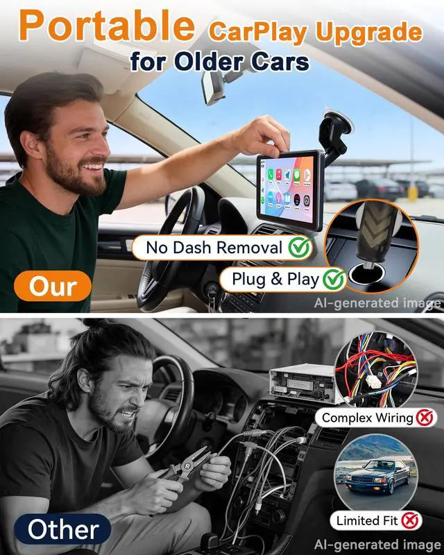 Alt view image 3 of 7 - Portable Carplay Screen with Backup Camera - Bluetooth Fast Connects in 1s | HD 1080P Touchscreen Supports Both Apple CarPlay & Android Auto - No Dashboard Removal, GPS Navigation, Voice Control