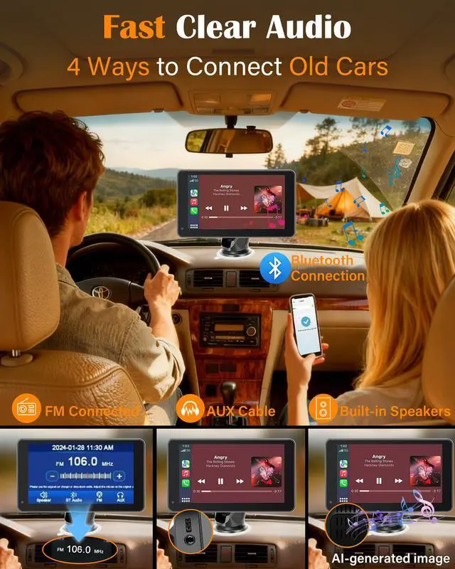 Alt view image 7 of 7 - Portable Carplay Screen with Backup Camera - Bluetooth Fast Connects in 1s | HD 1080P Touchscreen Supports Both Apple CarPlay & Android Auto - No Dashboard Removal, GPS Navigation, Voice Control
