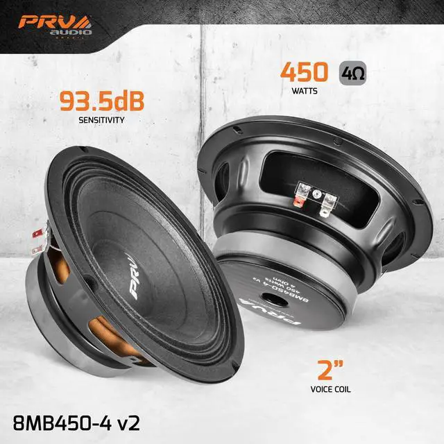 Alt view image 2 of 7 - 8MB450-4 v2 8" Mid Bass Speaker 4 Ohm Pro Audio Speaker 93.5dB 450 Watts 2" Voice Coil (Single)