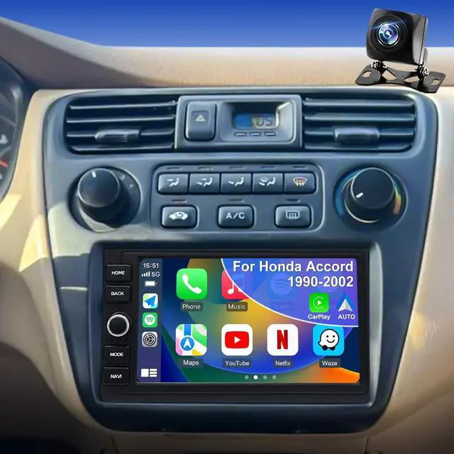 Main image of Upgrade Car Radio for Honda Accord 1990-2002, Wireless Carplay Android Auto Stereo Civic 1999-2000, CRV 1997-2006, Element 2003-2011, Odyssey 1998-2004 Touchscreen Head Unit with Bluetooth Camera FM