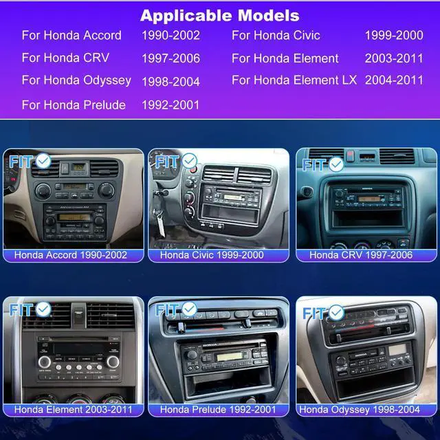 Alt view image 2 of 7 - Upgrade Car Radio for Honda Accord 1990-2002, Wireless Carplay Android Auto Stereo Civic 1999-2000, CRV 1997-2006, Element 2003-2011, Odyssey 1998-2004 Touchscreen Head Unit with Bluetooth Camera FM