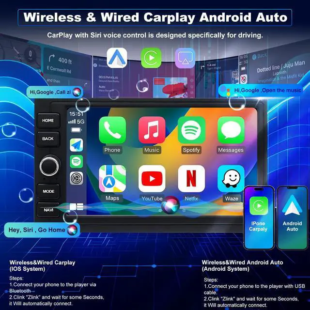 Alt view image 3 of 7 - Upgrade Car Radio for Honda Accord 1990-2002, Wireless Carplay Android Auto Stereo Civic 1999-2000, CRV 1997-2006, Element 2003-2011, Odyssey 1998-2004 Touchscreen Head Unit with Bluetooth Camera FM