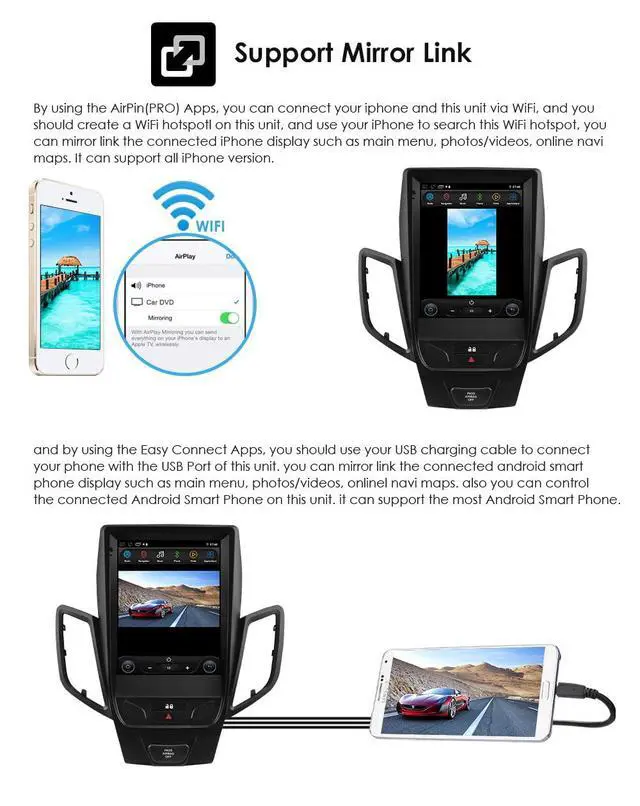 Alt view image 6 of 7 - 9.7 Inch HD Touchscreen Android 14 Stereo Car Radio Upgrade for Ford Fiesta 2009-2020 Wireless Carplay | Android Auto 2G+32G WiFi GPS Navigation Bluetooth 5.0 FM,SWC, Car Tablet