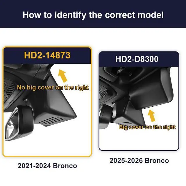 Alt view image 2 of 7 - 4K Dash Cam Suitable for Ford Bronco 2021-2024 & Rapor (Not for Bronco Sport) HD2-14873, OEM Look, UHD 2160P Video, Built-in WiFi & APP, Loop Recording, G-Sensor, Plug & Play, 64GB Card