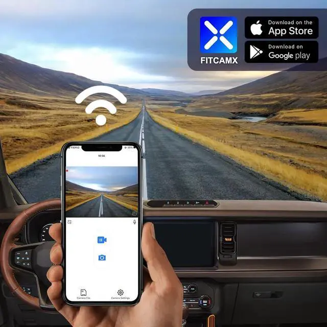 Alt view image 5 of 7 - 4K Dash Cam Suitable for Ford Bronco 2021-2024 & Rapor (Not for Bronco Sport) HD2-14873, OEM Look, UHD 2160P Video, Built-in WiFi & APP, Loop Recording, G-Sensor, Plug & Play, 64GB Card