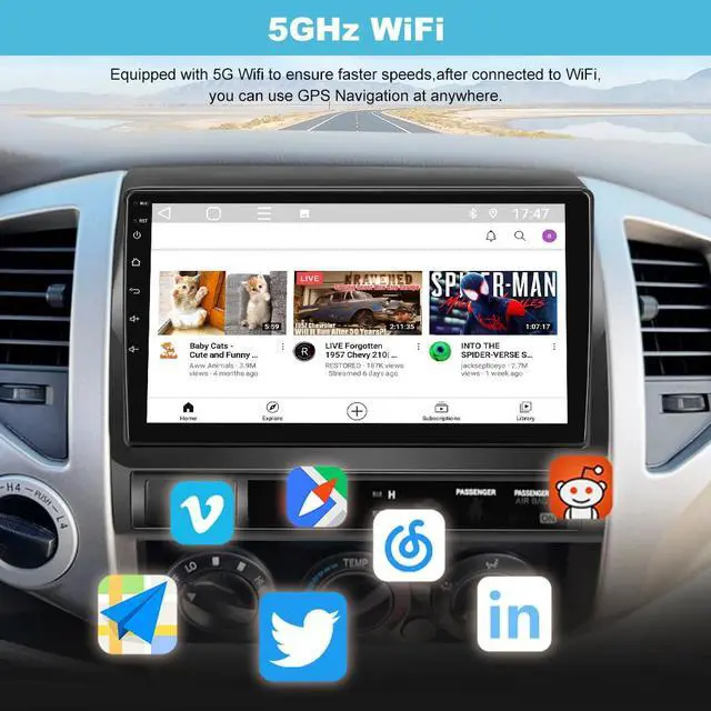 Alt view image 4 of 7 - 5G WiFi Android Car Stereo for Toyota Tacoma 2005-2015 | 9" Touch Screen Tacoma Radio Upgrade with Wireless CarPlay Android Auto AM FM DSP HD Backup Camera