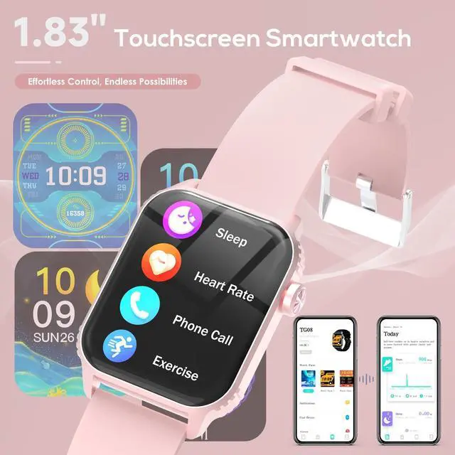 Alt view image 3 of 7 - Smart Watch for Women, 120 Sports Modes Smartwatch with 1.83" HD, Alexa Built-in, Heart Rate/Sleep Monitor, IP67 Waterproof, Bluetooth Call & Music Control Fitness Watch for iPhone/Android (Pink)