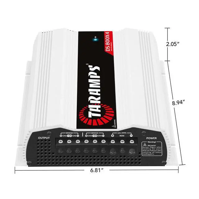 Alt view image 6 of 7 - Taramps DS 800x4 1 Ohm 800 Watts RMS 4-Channel 200x4 RMS, Class D, Full Range, Crossover High / Low Pass Fixed, Bridgedable Car Audio Amplifier, White
