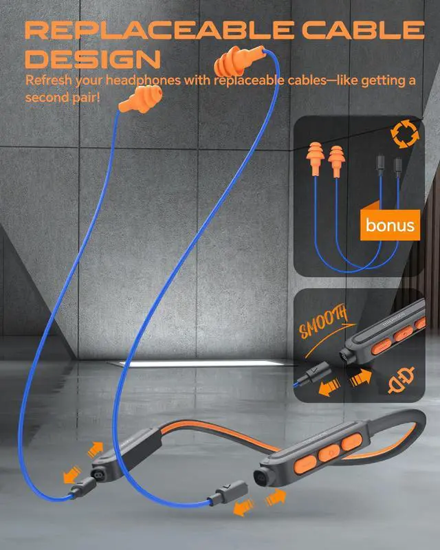 Alt view image 5 of 7 - Neckband Bluetooth Work Headphones, 29dB Work Earbuds Bluetooth OSHA Approved-Ear Protection Headphones Noise Reduction for Construction Safety Industry, 20+Hour Battery, 4 EQ Modes