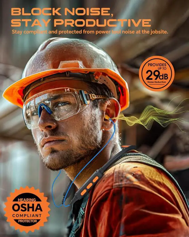 Alt view image 2 of 7 - Neckband Bluetooth Work Headphones, 29dB Work Earbuds Bluetooth OSHA Approved-Ear Protection Headphones Noise Reduction for Construction Safety Industry, 20+Hour Battery, 4 EQ Modes