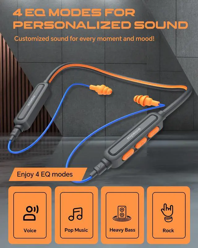 Alt view image 4 of 7 - Neckband Bluetooth Work Headphones, 29dB Work Earbuds Bluetooth OSHA Approved-Ear Protection Headphones Noise Reduction for Construction Safety Industry, 20+Hour Battery, 4 EQ Modes