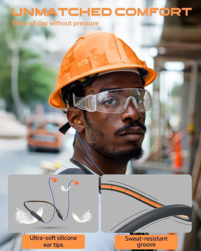 Alt view image 6 of 7 - Neckband Bluetooth Work Headphones, 29dB Work Earbuds Bluetooth OSHA Approved-Ear Protection Headphones Noise Reduction for Construction Safety Industry, 20+Hour Battery, 4 EQ Modes