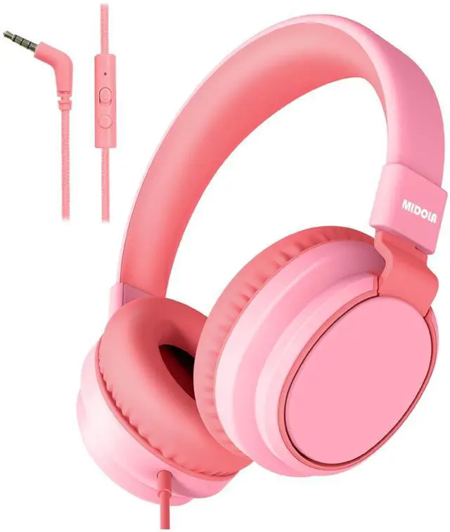 Main image of Wired Kids Headphones for School with Cord Mic,Safe Volume Limit 85/94dB | Adjustable Headband Foldable Over-Ear Lightweight for Toddler Girls Boys Travel/Tablet/iPad,HD Stereo Sound,3.5mm,Pink