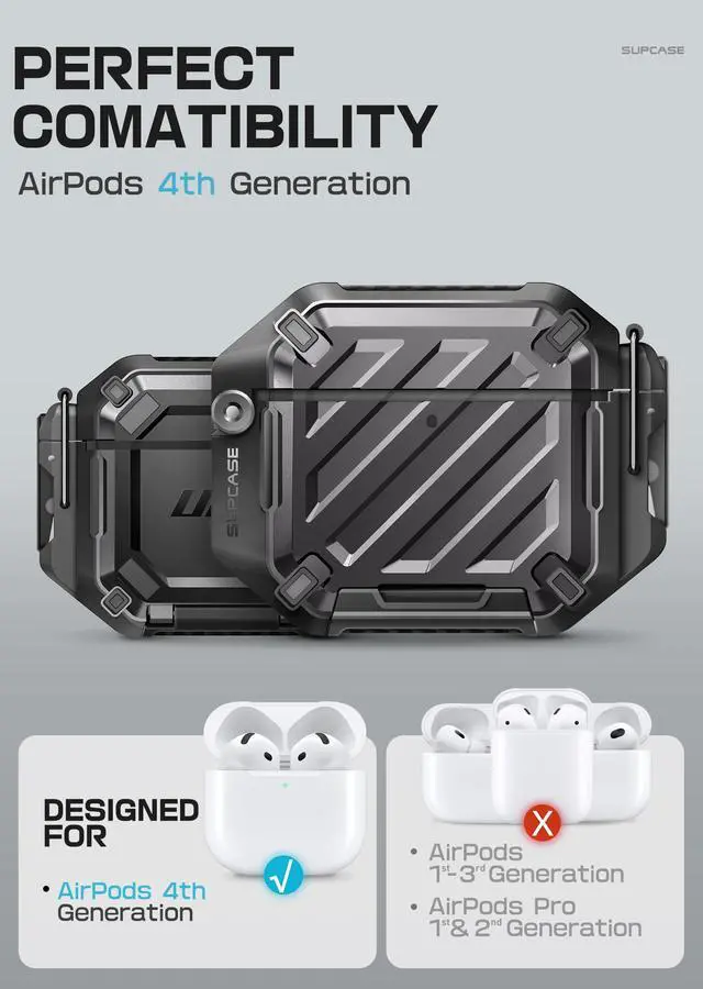 Alt view image 7 of 7 - for AirPods 4 Case with Lock & Carabiner, IP68 Waterproof, Compatible with MagSafe, Military-Grade Protection Anti-Scratch Hard Shell Cover for AirPods 4th Generation 2024, Black