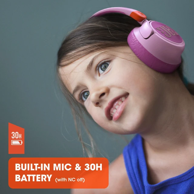 Alt view image 5 of 7 - JR 460NC - Cancelling Kids Headphones - White Safe Sound, Active Noise Cancelling, Communicate with built-in mic, Up to 20-hour battery life and quick recharging