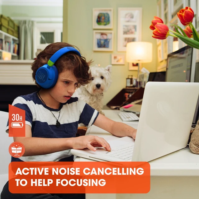 Alt view image 4 of 7 - JR 460NC - Cancelling Kids Headphones - White Safe Sound, Active Noise Cancelling, Communicate with built-in mic, Up to 20-hour battery life and quick recharging