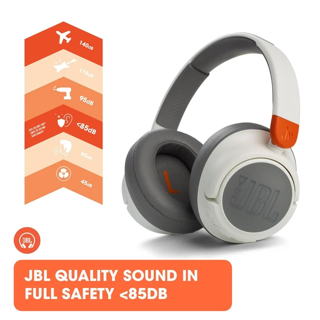 Alt view image 6 of 7 - JR 460NC - Cancelling Kids Headphones - White Safe Sound, Active Noise Cancelling, Communicate with built-in mic, Up to 20-hour battery life and quick recharging