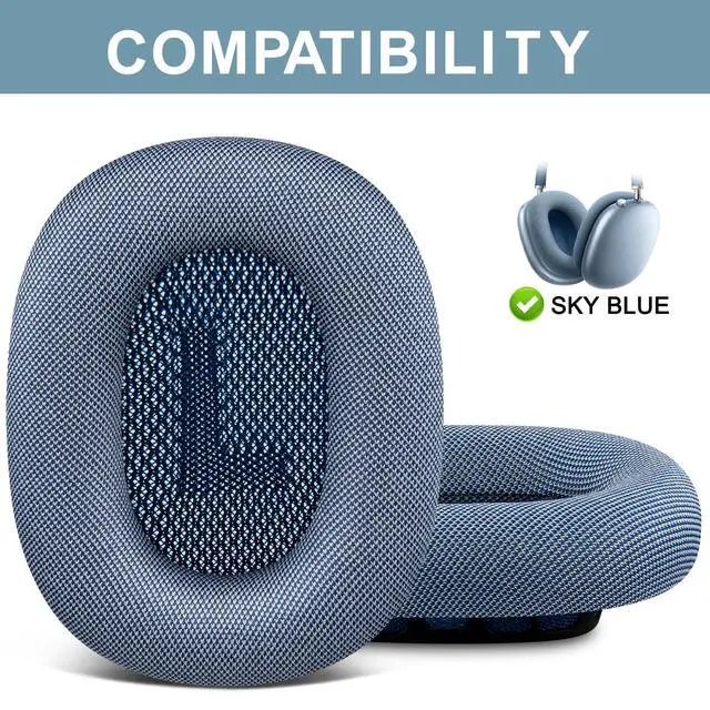 Alt view image 2 of 7 - Upgraded Ear Pads for AirPods Max 1 & 2 Over-Ear Headphones, Upgraded Earpads Replacement Cushions with Durable Mesh Fabric, Noise Isolation and Stronger Magnet - Sky Blue