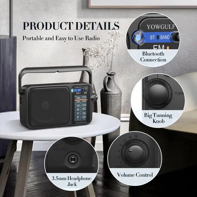 Alt view image 2 of 7 - AM FM Radio Portable Battery Operated or AC Power Headphone Jack | Classic retro design,great reception,big speaker,large tuning knob,ideal gift for elders,home decoration & daily listening