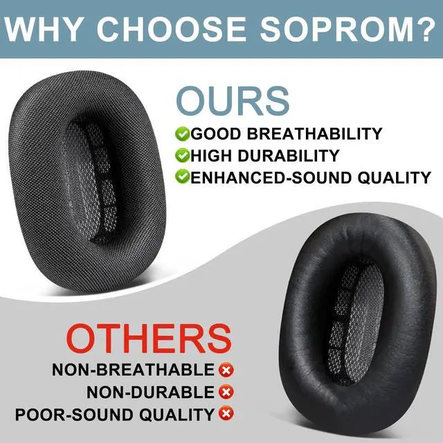 Alt view image 5 of 7 - Upgraded Ear Pads for AirPods Max 1 & 2 Over-Ear Headphones, Upgraded Earpads Replacement Cushions with Durable Mesh Fabric, Noise Isolation and Stronger Magnet - Sky Blue