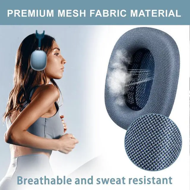 Alt view image 7 of 7 - Upgraded Ear Pads for AirPods Max 1 & 2 Over-Ear Headphones, Upgraded Earpads Replacement Cushions with Durable Mesh Fabric, Noise Isolation and Stronger Magnet - Sky Blue