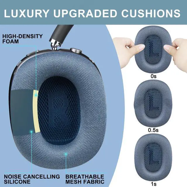 Alt view image 6 of 7 - Upgraded Ear Pads for AirPods Max 1 & 2 Over-Ear Headphones, Upgraded Earpads Replacement Cushions with Durable Mesh Fabric, Noise Isolation and Stronger Magnet - Sky Blue