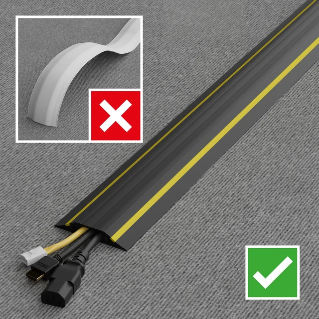 Alt view image 7 of 7 - 6ft Floor Cord Cover, Made in USA Linkable Cable Protector, Hide Extension Cords, Protect Cords, Prevent Cable Trips, Cord Hider, Heavy Duty - Cord Cavity = 1.18" (W) x 0.39" (H), Black/Yellow