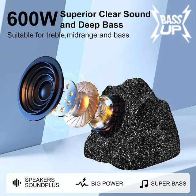 Alt view image 4 of 7 - 8" Outdoor Rock Bluetooth Speakers Waterproof Powerful 600 Watt Deep Bass All Weather Durable for Outdoor Garden Pool Patio Deck Porch BBQ (1 Pair)