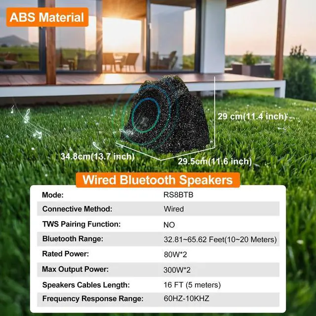 Alt view image 2 of 7 - 8" Outdoor Rock Bluetooth Speakers Waterproof Powerful 600 Watt Deep Bass All Weather Durable for Outdoor Garden Pool Patio Deck Porch BBQ (1 Pair)