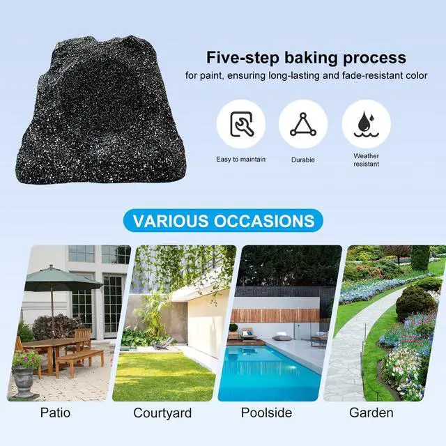 Alt view image 7 of 7 - 8" Outdoor Rock Bluetooth Speakers Waterproof Powerful 600 Watt Deep Bass All Weather Durable for Outdoor Garden Pool Patio Deck Porch BBQ (1 Pair)