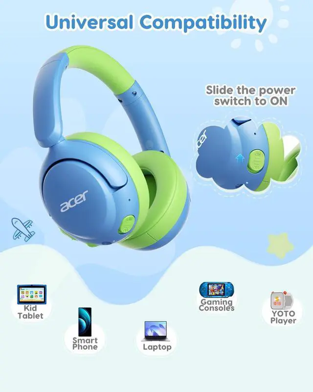 Alt view image 6 of 7 - Kids Bluetooth Headphones, 85dB Limiter, 75H, w/Mic OHR725 | Foldable Wireless Over Ear Headphones, Bluetooth 5.4, for Toddler School/iPad/Tablet/PC/Travel, Blue-Green