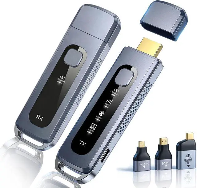 Main image of Wireless HDMI Transmitter and Receiver, Plug & Play HDMI Extender | 4K Decode Input, 1080P@60Hz Output, No WiFi/Apps/Bluetooth, Dual-Band 5.8G+2.4G, Low Latency, 165FT, Projector/Meeting