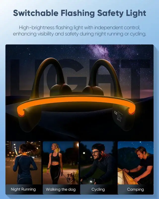 Alt view image 3 of 7 - Open-Ear Bone Conduction Headphones with Mic, Sports Headset | Rear Safety Light, Dual Sound Modes, Adjustable Fit, IP66 Sweatproof, 10H Playtime Ideal for Cycling, Hiking & Outdoor Sports