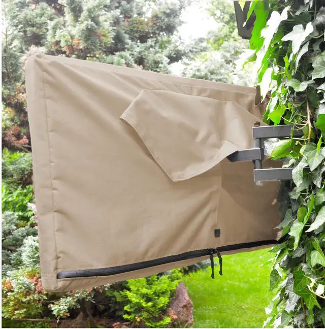 Alt view image 6 of 6 - Outdoor TV Cover 55 inch - with Zipper, Weatherproof, Waterproof 360 Degrees Protection, Soft Non Scratch Interior - Beige