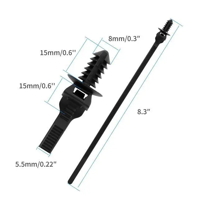 Alt view image 2 of 6 - 100PCS Fir Tree Nylon Push Mount Zip Ties, Heavy Duty Wire Ties, 2 in 1 Self Locking UV Resistant Assortment for Indoor Wire Tying (8.3"x0.22")
