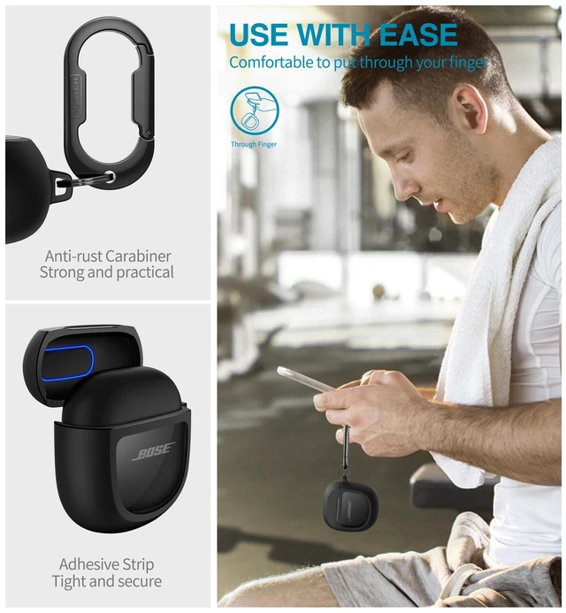 Alt view image 6 of 6 - Protective Cases for Bose QuietComfort Earbuds II 2022 / QuietComfort Ultra/Ultra Earbuds 2nd Gen, Shockproof Case Cover for Bose QC ii 2 & Ultra Case Accessories with Carabiner, Black