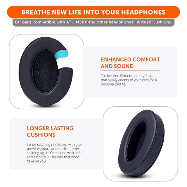 Alt view image 4 of 7 - Wicked Cushions PadZ - Thick & Soft Ear Pads for ATH M50X / M40X / SteelSeries Arctis/HyperX Cloud & Alpha/Logitech G Pro X/Compatible with Over 50 Headphones | Black