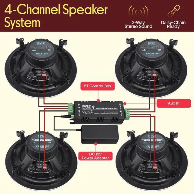 Alt view image 2 of 7 - 8 4 Bluetooth Flush Mount - In-wall In-ceiling 2-Way Speaker System Quick Connections Changeable Round/Square Grill Polyprone Cone & Tweeter Stereo Sound 4 Ch Amplifier 250 Watt - PDICBT286
