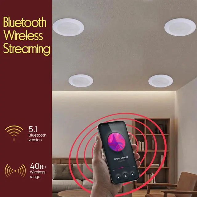Alt view image 3 of 7 - 8 4 Bluetooth Flush Mount - In-wall In-ceiling 2-Way Speaker System Quick Connections Changeable Round/Square Grill Polyprone Cone & Tweeter Stereo Sound 4 Ch Amplifier 250 Watt - PDICBT286