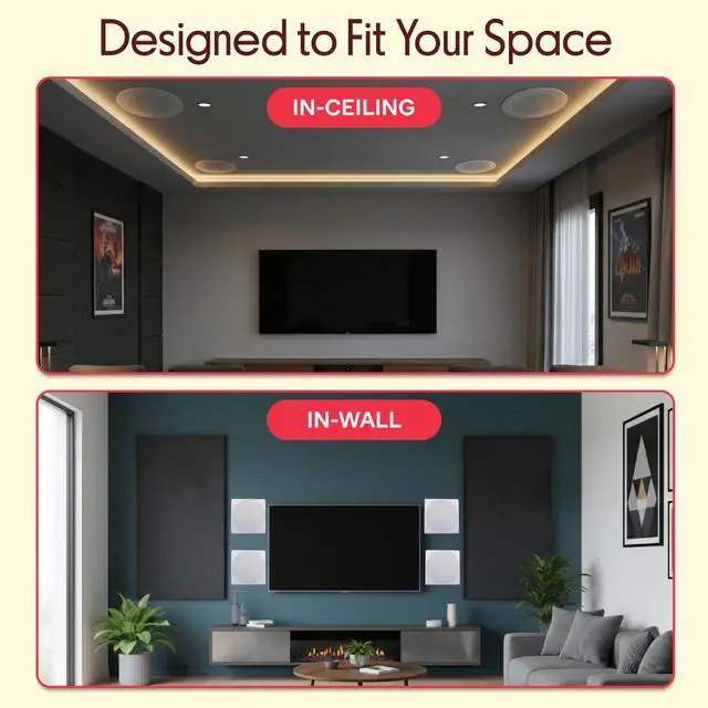 Alt view image 5 of 7 - 8 4 Bluetooth Flush Mount - In-wall In-ceiling 2-Way Speaker System Quick Connections Changeable Round/Square Grill Polyprone Cone & Tweeter Stereo Sound 4 Ch Amplifier 250 Watt - PDICBT286