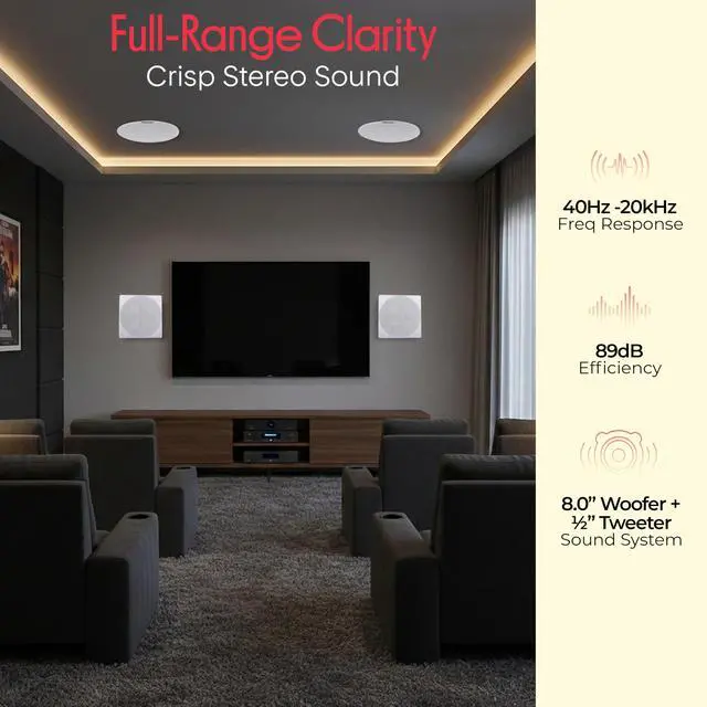Alt view image 7 of 7 - 8 4 Bluetooth Flush Mount - In-wall In-ceiling 2-Way Speaker System Quick Connections Changeable Round/Square Grill Polyprone Cone & Tweeter Stereo Sound 4 Ch Amplifier 250 Watt - PDICBT286