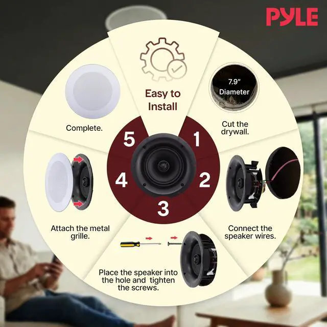 Alt view image 4 of 7 - 8 4 Bluetooth Flush Mount - In-wall In-ceiling 2-Way Speaker System Quick Connections Changeable Round/Square Grill Polyprone Cone & Tweeter Stereo Sound 4 Ch Amplifier 250 Watt - PDICBT286