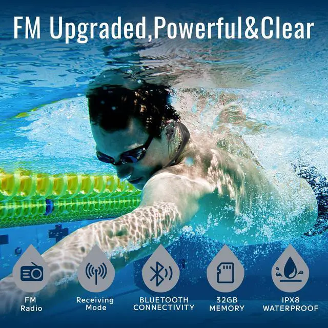 Alt view image 2 of 7 - AquaSound Pro W18 Swimming Headphones - Waterproof Headphones for Swimming, 4-in-1 MP3 Player 32GB, Bluetooth 5.4, FM Radio, Compatible with T6 Transmitter for Underwater Music