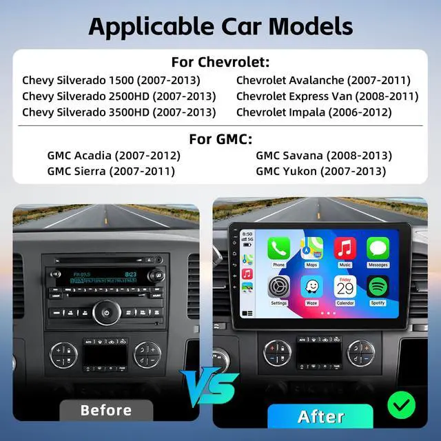 Alt view image 2 of 7 - Car Radio Upgrade for Chevy Silverado 2007-2013 Tahoe GMC Sierra Yukon | 2+64G Android 15 Head Unit Stereo with 10 Inch Touch Screen CarPlay Android Auto Backup Camera