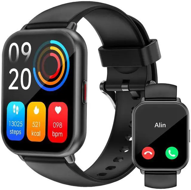 Main image of Smart Watches for Women Men (Answer/Make Call, 2 Bands), 1.8", Black | Smartwatch for iPhone/Android Phone, Fitness Tracker Heart Rate/Sleep Monitor, Step Calories Counter Digital Watch Waterproof